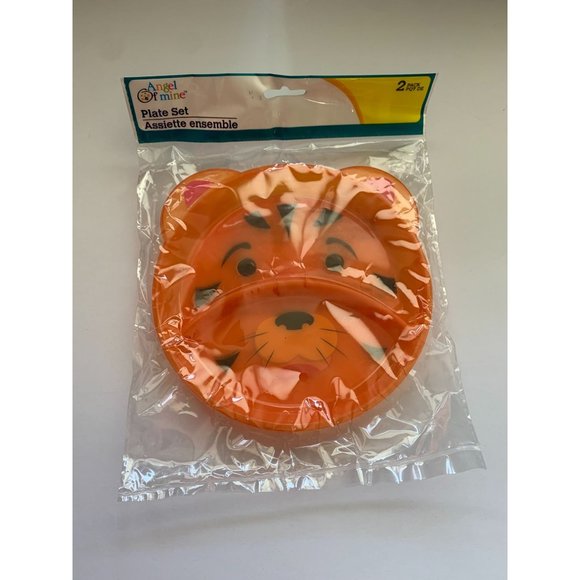 New Angel Of Mine Hard Plastic Orange Tiger Pack of 2 Kids Divided Plate - Picture 1 of 3